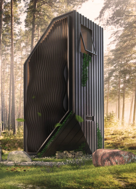 Meditative Retreat Elevated by Vertical Fins and Rainwater Efficiency