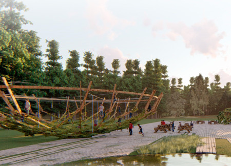 Wooden Envelope Embraces Nature with Inverted Domes and Integrated Educational Spaces