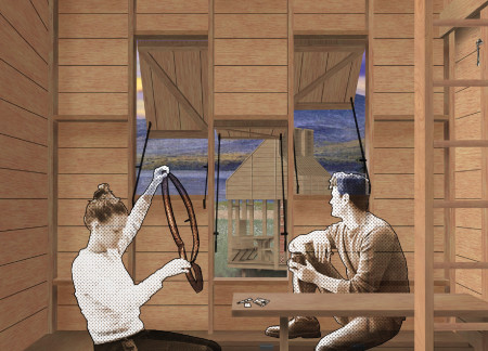 Recycled Brick Shelters with Robinia Foundations for Cyclists