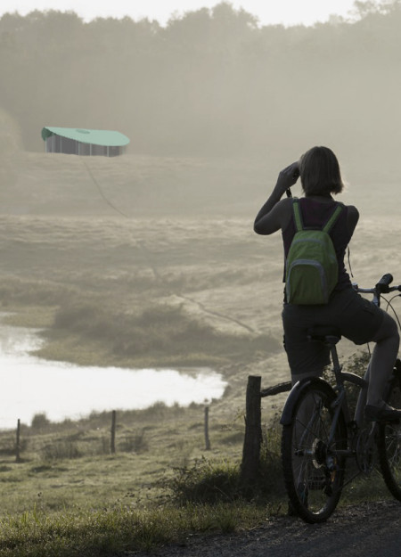 Color-Coded Shelters with Wooden Boxes and Steel Canopies Along the Ev6 Route