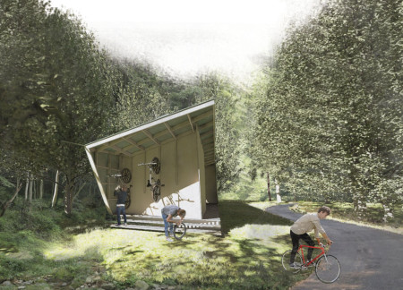 Timber Shelters with Metal Cladding for Cycling Rest Areas