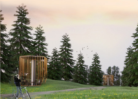 Hexagonal Eco-Friendly Cabins Enhancing Cycling Community Connectivity