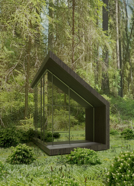 Wood Stove Retreat with Solar Power and Glass Walls