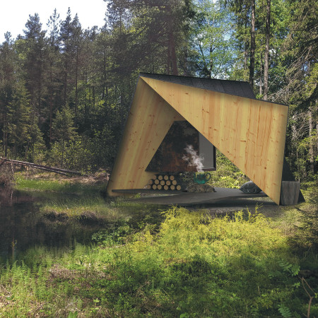 Charred Wood and Norway Spruce Create Tranquil Retreat in Woodland Setting