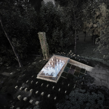 Reflective Glass Cabin with Underground Thermal Efficiency