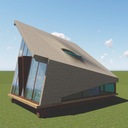 Gabion Walls and Thatched Roofs in a Forest Retreat