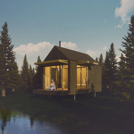 Flexible Folding Panels and Local Wood Create a Serene Meditation Cabin
