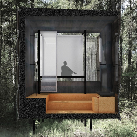 Frosted Glass Retreat Elevated on Slim Stilt Framework