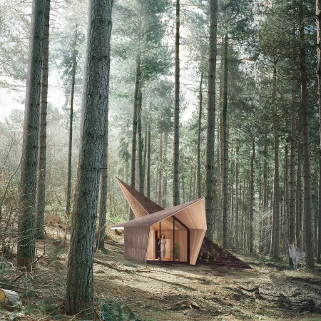 Charred Wood Structure Framed by Nature&rsquo;s Greenery for Contemplative Retreat