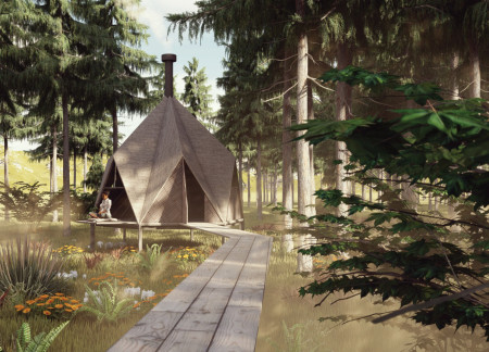 Elevated Meditation Wings Supported by Timber and Stainless Steel