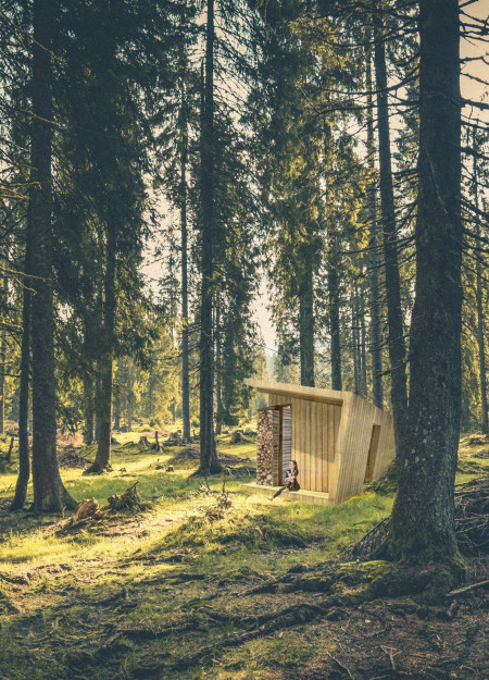 Salvaged Branch Walls and Norway Spruce Create a Tranquil Meditation Cabin