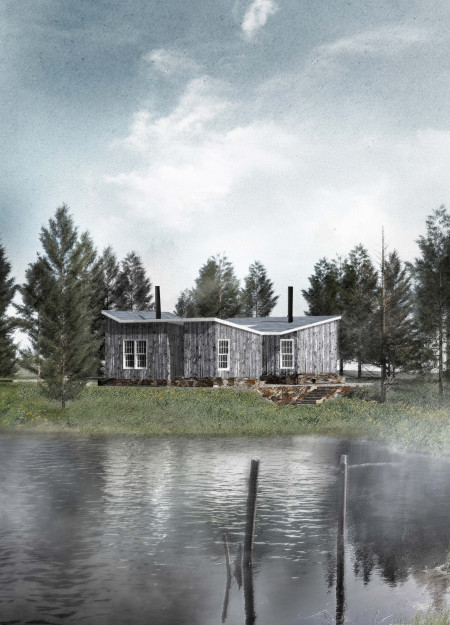 Meditative Courtyard Surrounded by Folded Roof Pavilions