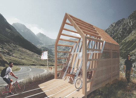 Polycarbonate Windows and Wood Structure Enhance Biker Rest Stop