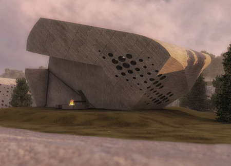 Bicycle Shelters with Communal Spaces Amidst Natural Landscapes