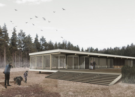 Timber Frame Pavilions Emphasizing Vertical Elevation in a Natural Setting