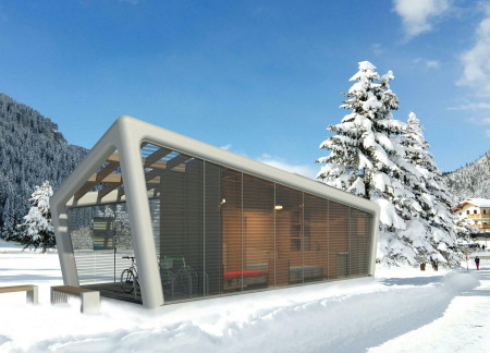 Curved Ribs and Glass Fa&ccedil;ades in a Modular Resting Space