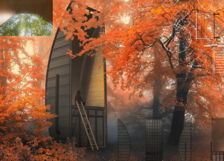 Meditation Cabins with Folding Walls Embracing Natural Brown Tones