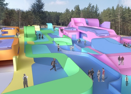 Dynamic Fluidity Emphasized Through Vibrant Forms in a Nature-Engaging Visitor Center