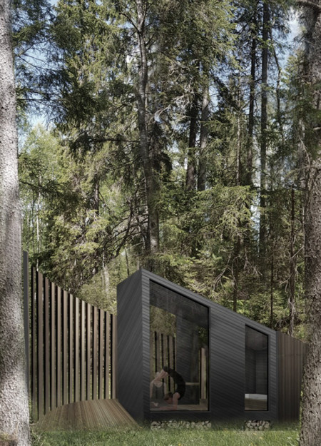 Charred Wooden Shingles and Spiral Form Create Tranquil Meditation Retreat