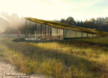 Dimpled Roof over Natural Meadow Enhancing Visitor Experience in the Bog