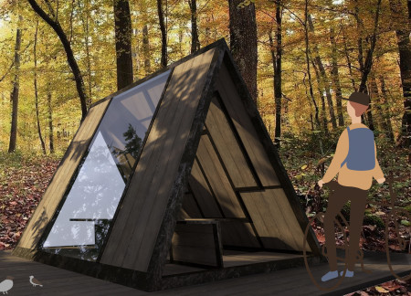 Glass-Walled Shelter Crafted from Sustainable Wood for Cycle Tourists