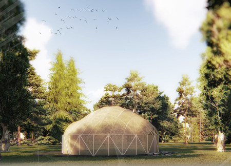 Womb-Inspired Retreat with Recycled Insulation and Natural Wood Elements