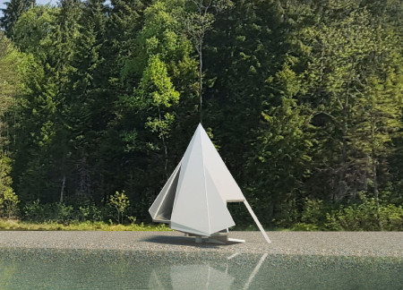 Core Design with Prefabricated Wood and White Canvas for Mindful Retreat