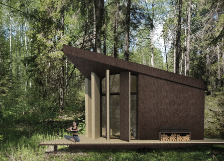 Wooden Bark Cladding with Thermafleece Insulation for a Tranquil Meditation Space
