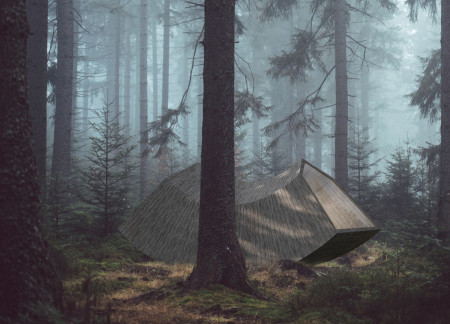 Curved Timber Retreat Fostering Privacy Amidst Nature