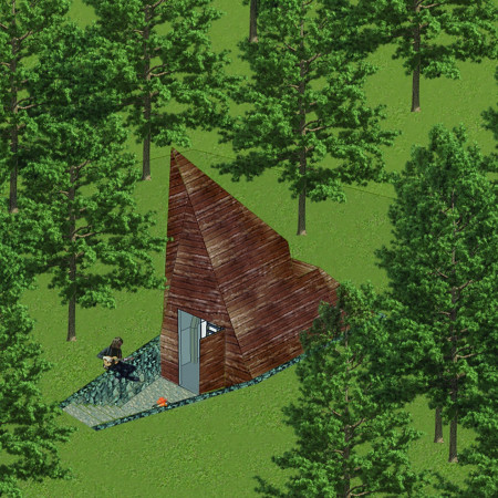 Triangular Prism Retreat Emphasizing Thermal Excavation and Celestial Connections