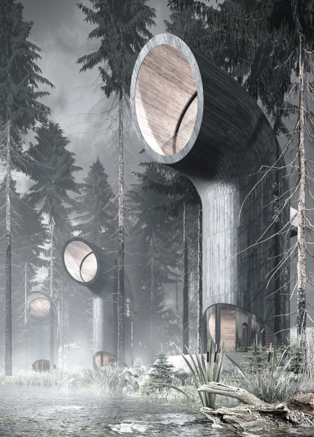 A Forest Retreat of Elevated Cabins for Nature Meditation