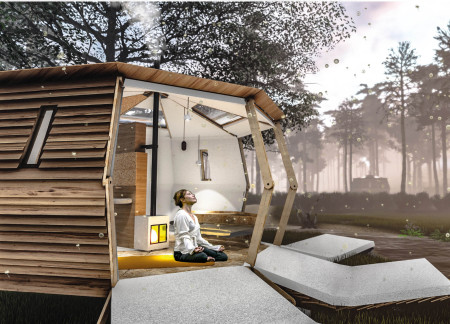 Helophyte-Filtered Cabin with Octagonal Design and Natural Wood Finish