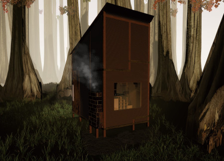 Cardboard Tubes and Wooden Columns Form a Compact Retreat for Solitude