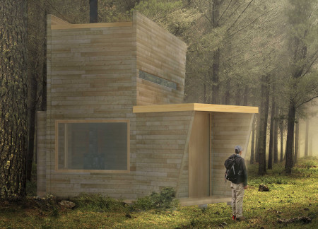 Recycled Wood Retreat Emphasizing Forest Views and User Privacy