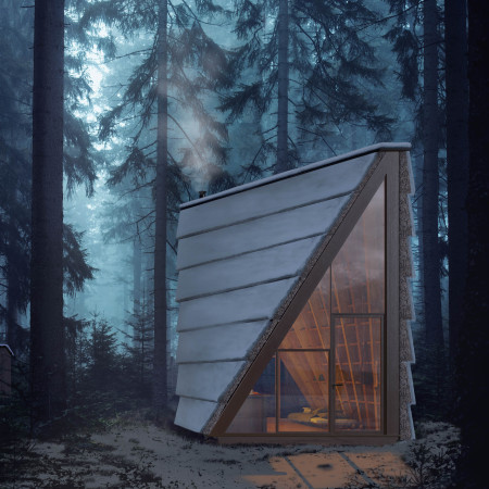 Warped a-Frame Cabin Enveloping Nature with Thatching and Timeless Timber