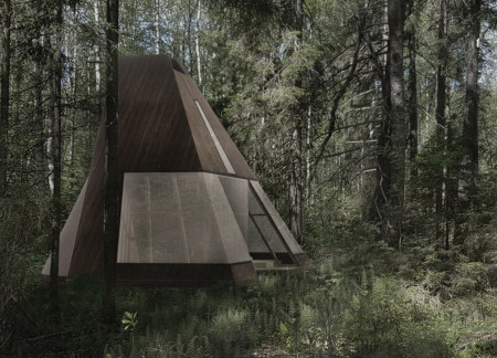 Canvas Canopy and Spruce Elements Enhancing Quiet Meditation Space