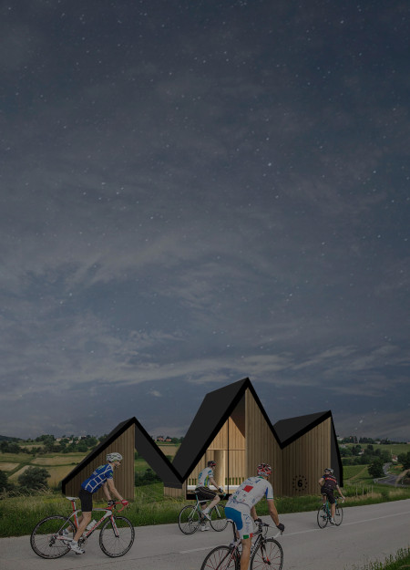 Wooden Canopy for Cyclists Along Eurovelo 6