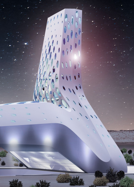 Smoked Glass Structure Overlooks Wetland Habitat with Interactive Educational Features