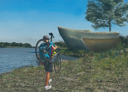 Reclaimed Wood Structures with Communal Spaces for Cycling Routes