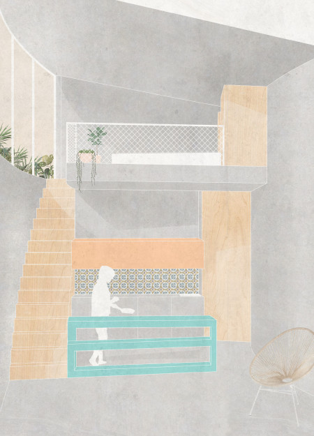 Yellow Wall and Sliding Panels Enhancing a Poetic Living Space