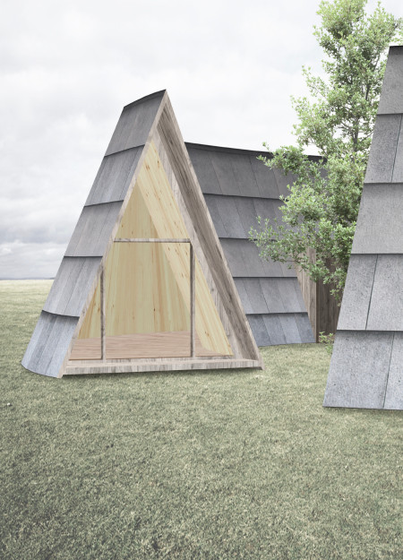 Cork Cladding and Gabled Forms in a Dual-Level Retreat Space