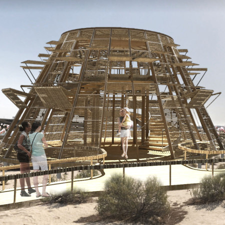 Reversed Birdcage Structure with Slanted Facades Overlooking Wetland Habitat