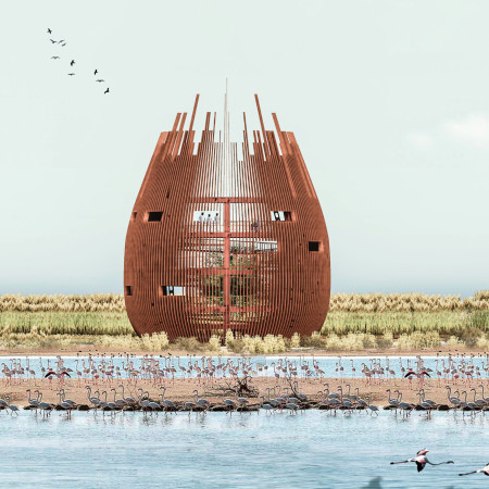 Sustainable HPL Laminate Structure with Integrated Wetland Views