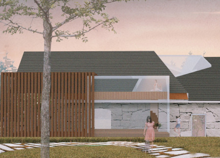 A Stone Barn Retreat with Natural Light Integration and Wooden Finish