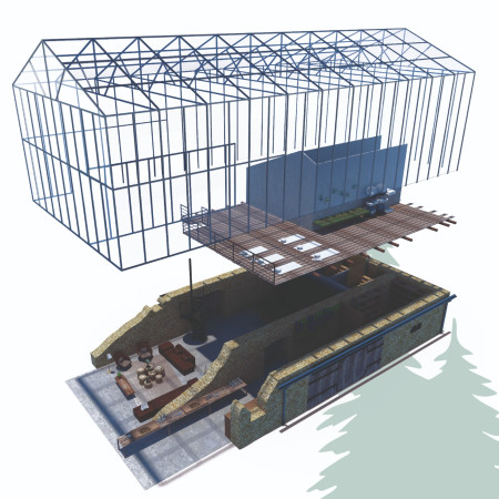 Glass Walls Embracing Nature with Original Stone Structures