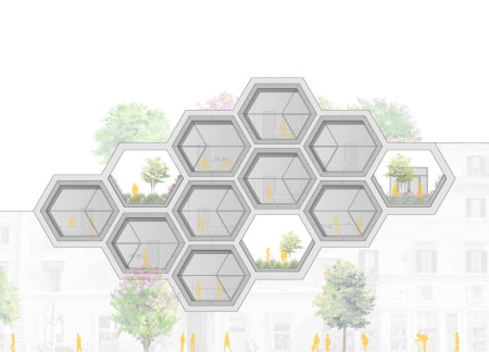 3d-Printed Modular Housing with Hexagonal Shapes and Communal Green Spaces