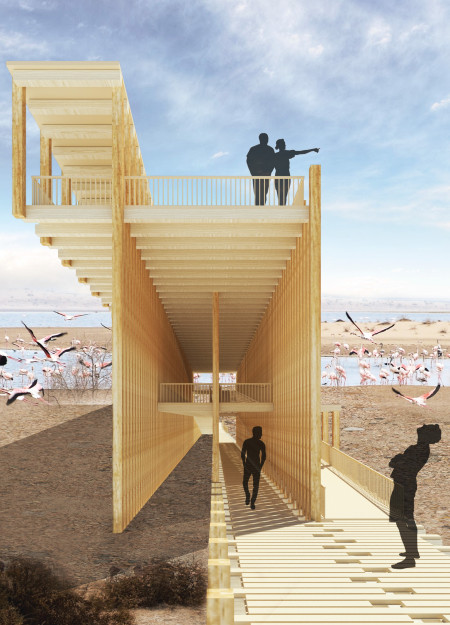 A Timber Structure Emulating Flamingo Anatomy for Wetland Observation