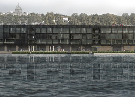 Terraced Community Spaces with Stone Masonry Overlooking the Tiber