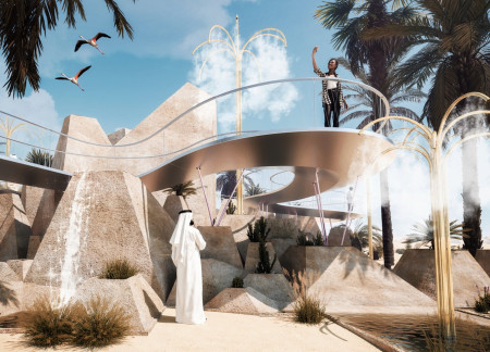 Reflective Steel and Tubular Forms in a Wetland Observation Structure