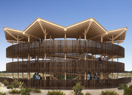 Reed Roof and Wooden Frame Structure for Birdwatching in Wetlands